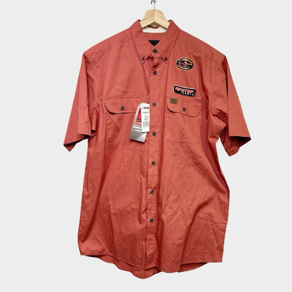 Wrangler Riggs Men Large Tall Short Sleeve Button Up Ripstop Work Utility Burnt